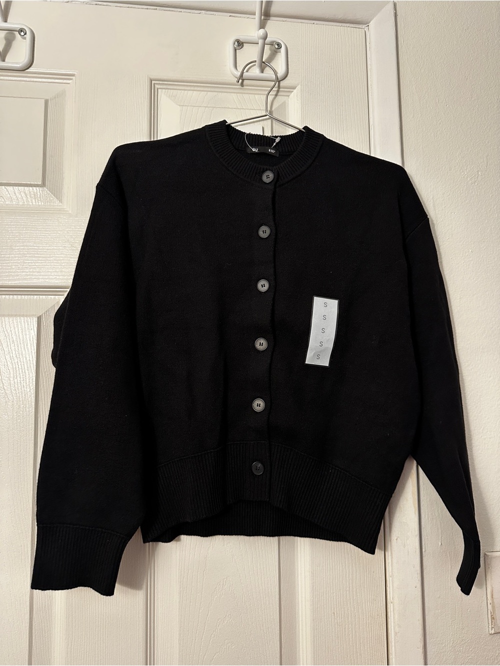 Black Button-Up Crewneck Women's Cardigan Sweater